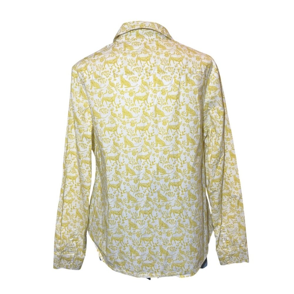 BODEN Women's Classic Shirt Cotton Button Size 8 Yellow Birds Cheetah Animals - Picture 2 of 9